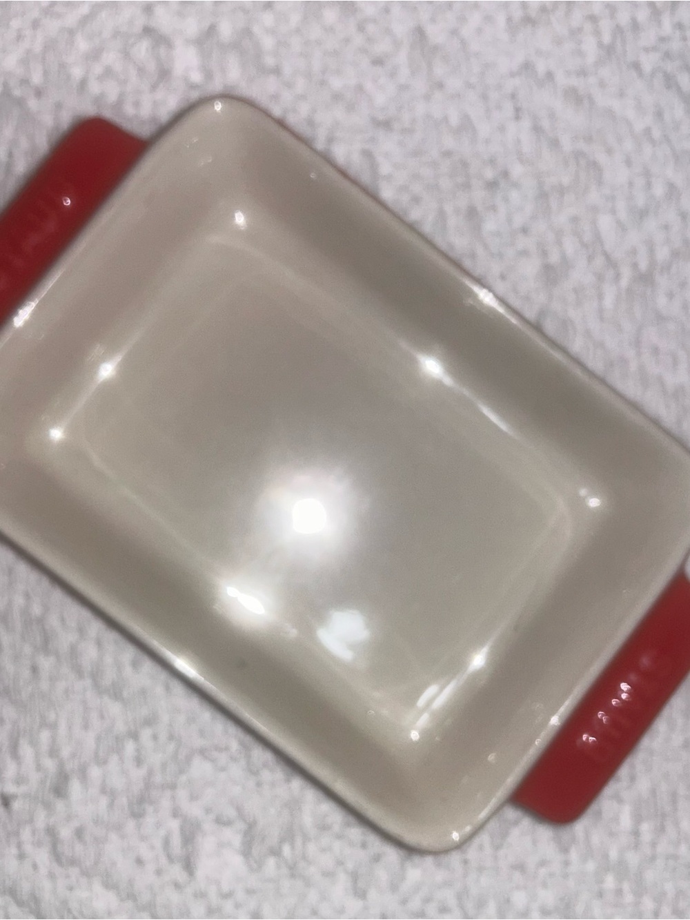 STAUD Cream Ceramic Rectangular Dish with Red Handles